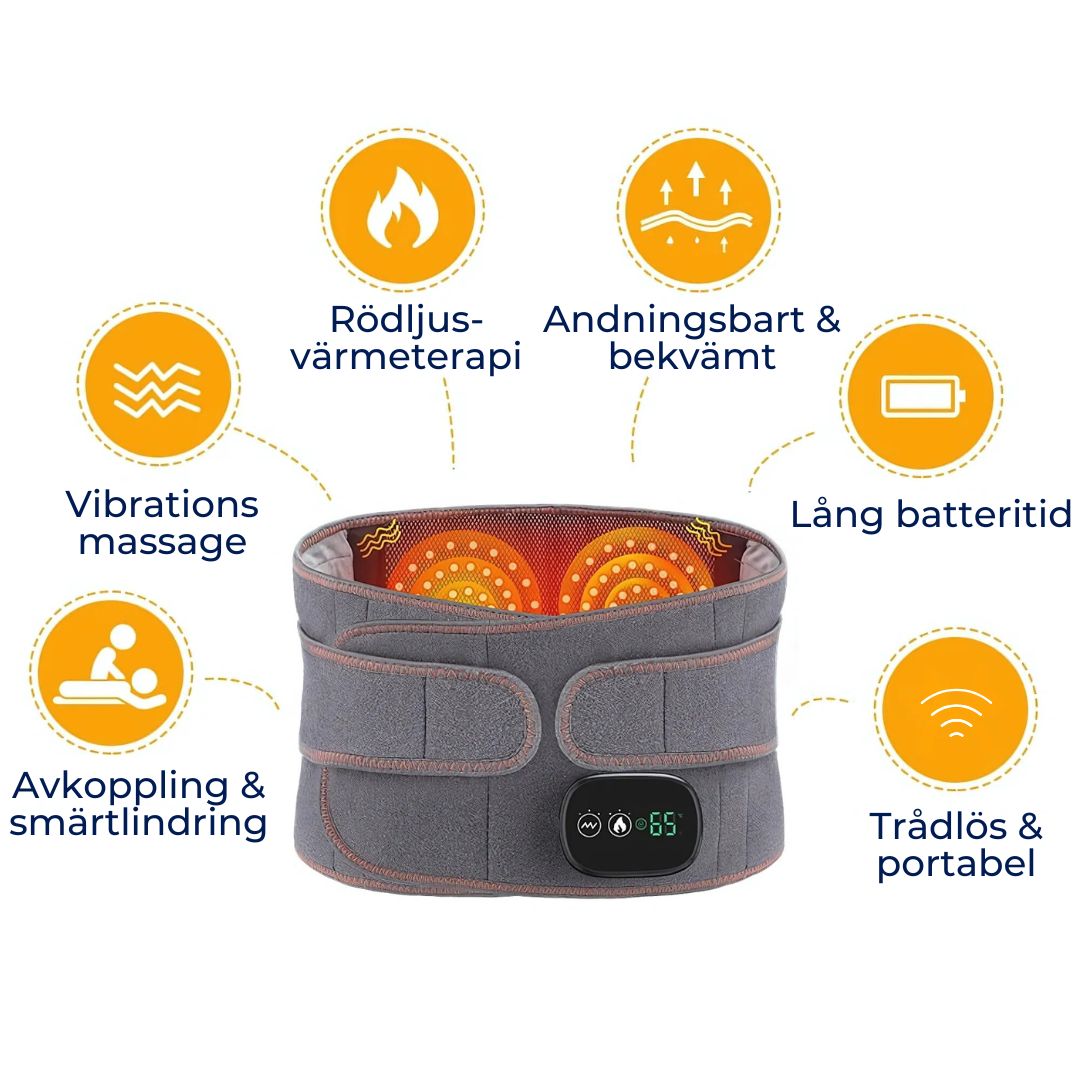 ThermaLindring Värmebälte för Ryggsmärta | Rödljusterapi - Justerbart - Lindrar Smärta - Minskar Spänningar - Förbättrar Cirkulationen