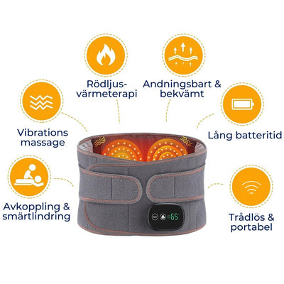 ThermaLindring Värmebälte för Ryggsmärta | Rödljusterapi - Justerbart - Lindrar Smärta - Minskar Spänningar - Förbättrar Cirkulationen
